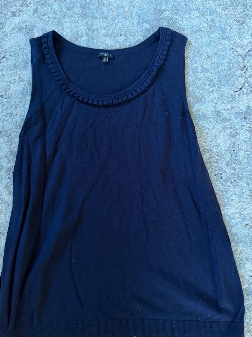 Talbots Navy Scoop Neck Knit Tank with Braided Neck Trim